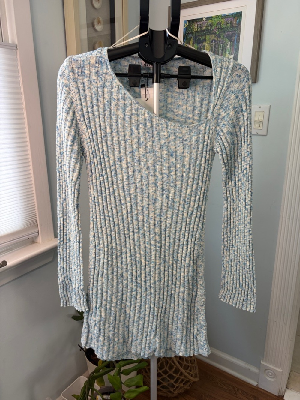 Zara Marled Asymmetrical Ribbed Knit Mini Dress size L